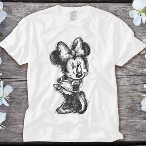Disney Minnie Mouse Sketch Portrait Classic Pose Unisex Adult T-shirt Kid Shirt